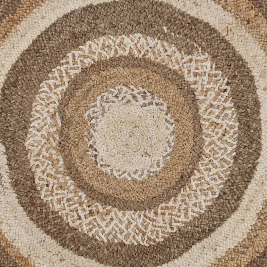 5' Beige Jute Abstract Geometric Hand Braided Round Rug