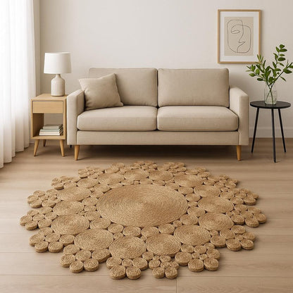 5' X 5' Natural Jute Abstract Geometric Hand Braided Area Rug