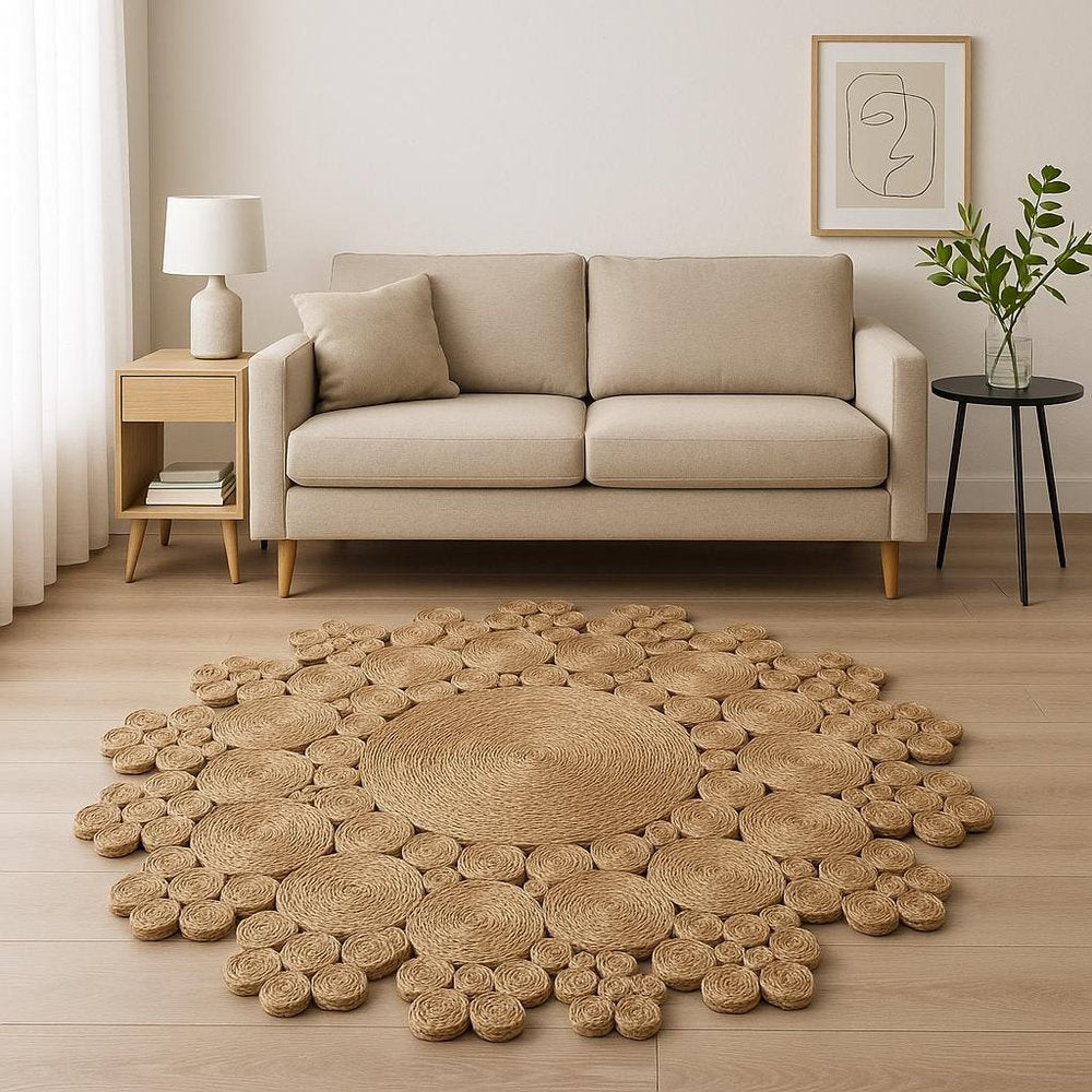 5' X 5' Natural Jute Abstract Geometric Hand Braided Area Rug
