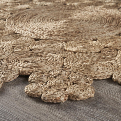 5' X 5' Natural Jute Abstract Geometric Hand Braided Area Rug