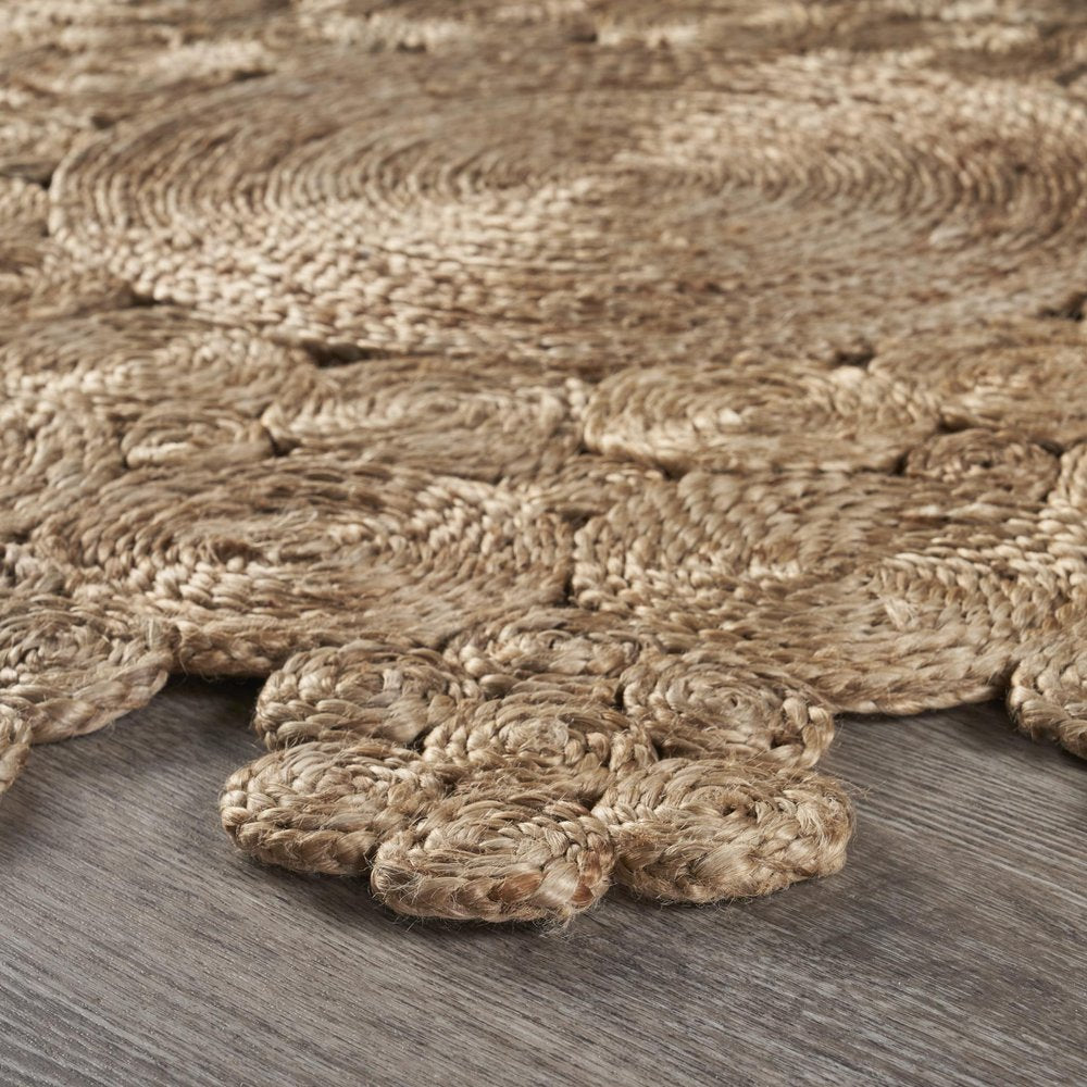 5' X 5' Natural Jute Abstract Geometric Hand Braided Area Rug
