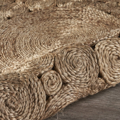 5' X 5' Natural Jute Abstract Geometric Hand Braided Area Rug