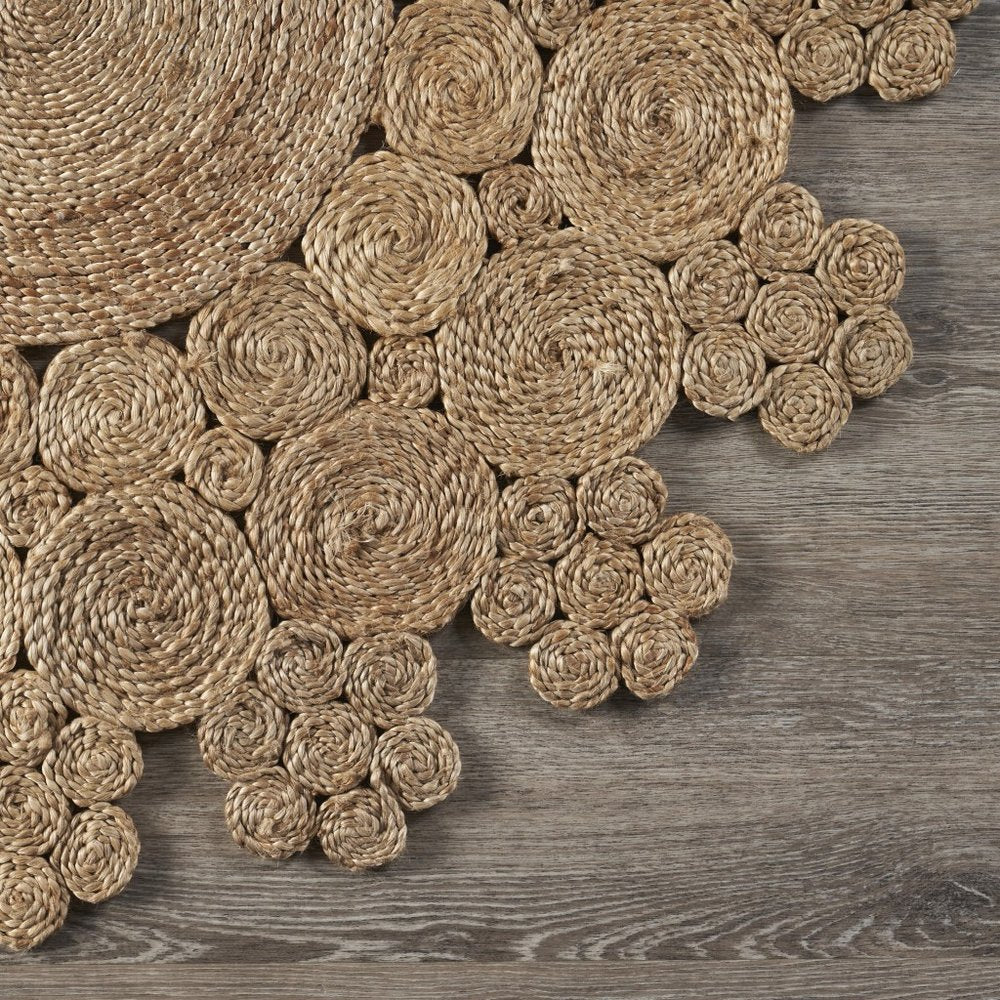 5' X 5' Natural Jute Abstract Geometric Hand Braided Area Rug