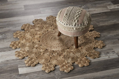 5' X 5' Natural Jute Abstract Geometric Hand Braided Area Rug