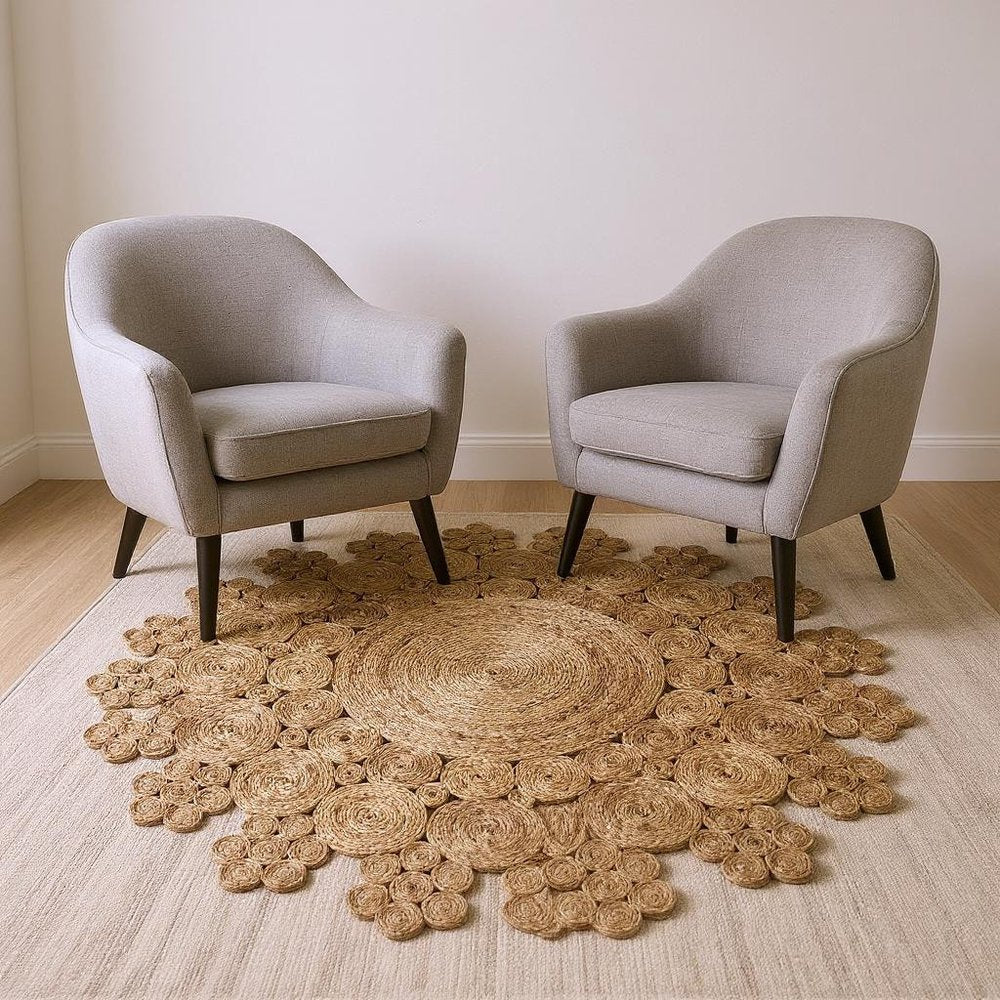 5' X 5' Natural Jute Abstract Geometric Hand Braided Area Rug