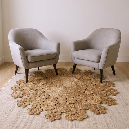 5' X 5' Natural Jute Abstract Geometric Hand Braided Area Rug