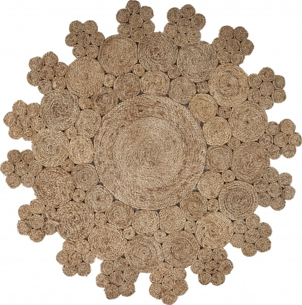 5' X 5' Natural Jute Abstract Geometric Hand Braided Area Rug