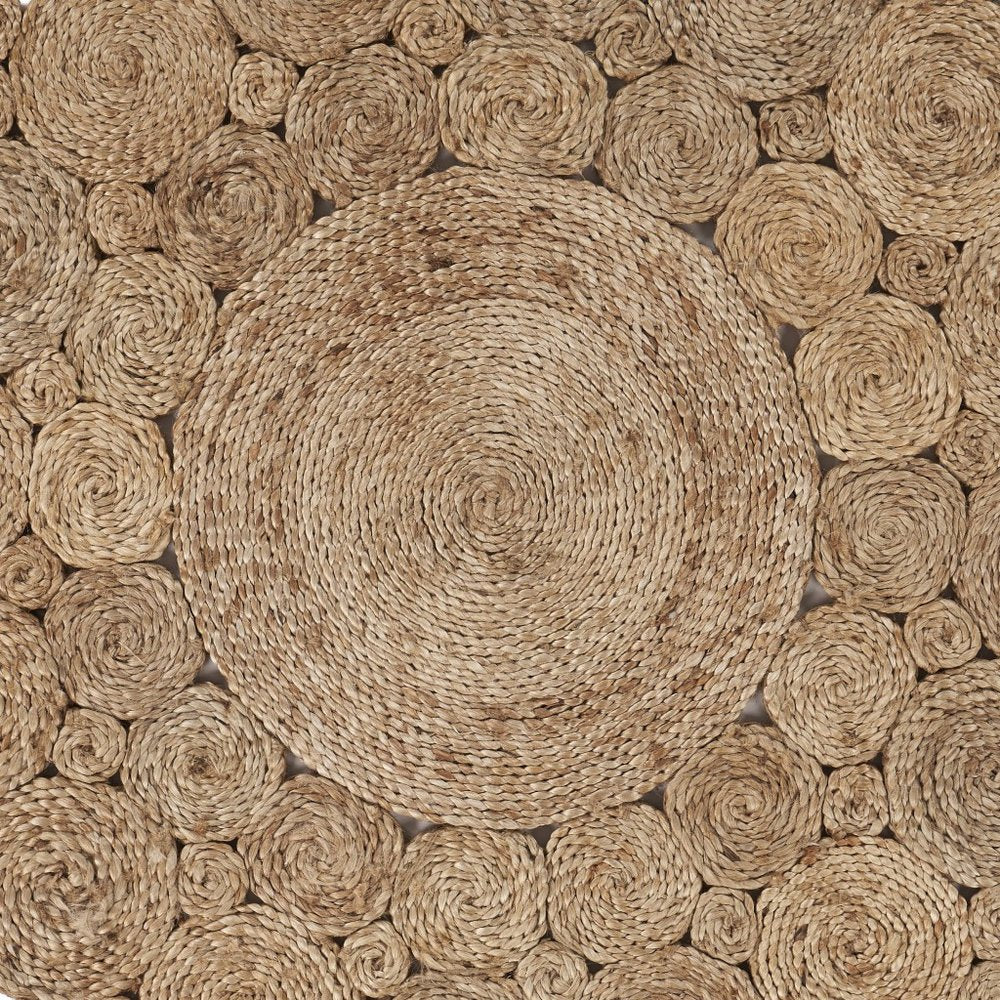 5' X 5' Natural Jute Abstract Geometric Hand Braided Area Rug