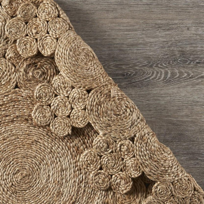 6' Natural Jute Abstract Geometric Hand Braided Round Rug