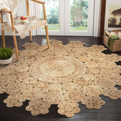 5' X 5' Natural Jute Abstract Geometric Hand Braided Area Rug