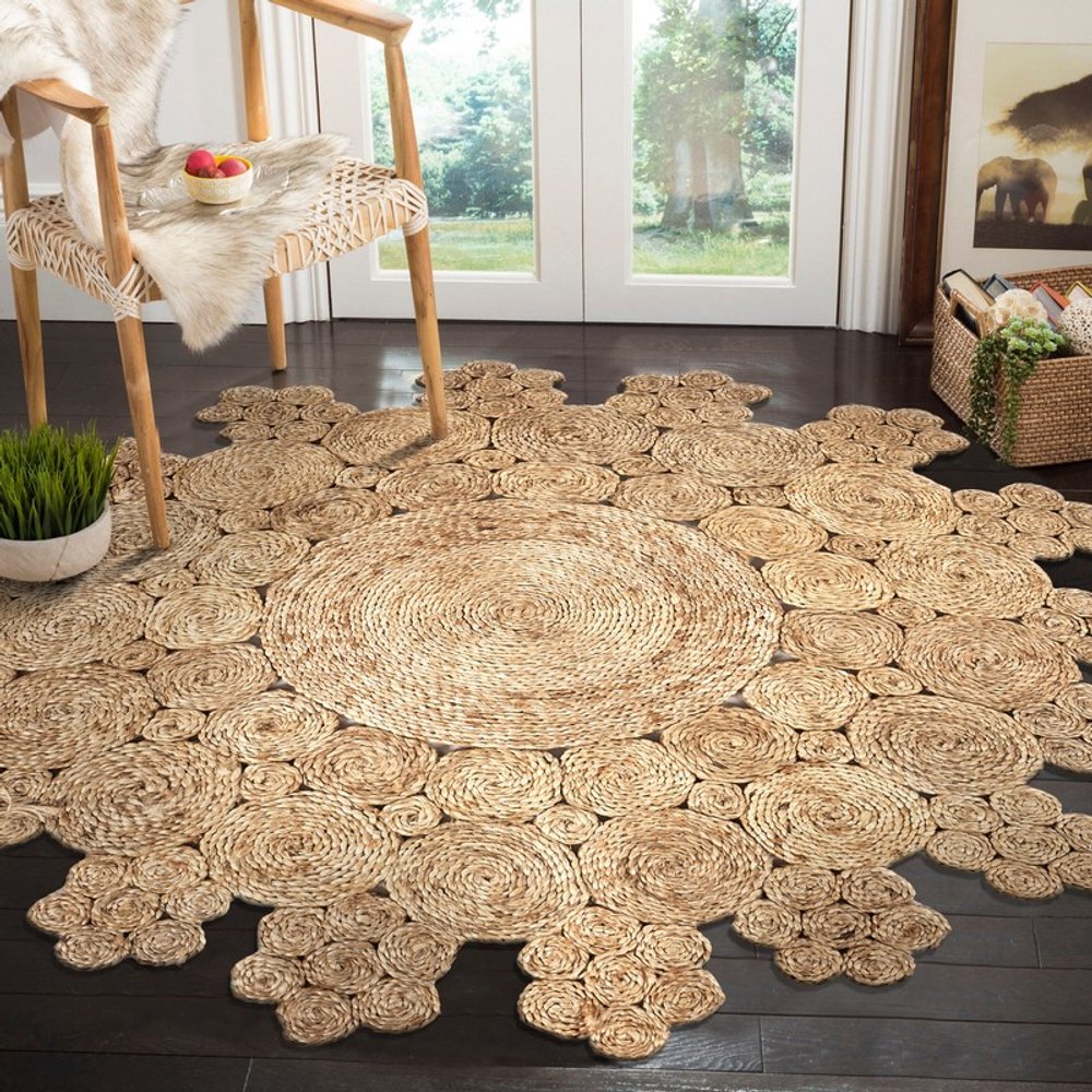 5' X 5' Natural Jute Abstract Geometric Hand Braided Area Rug