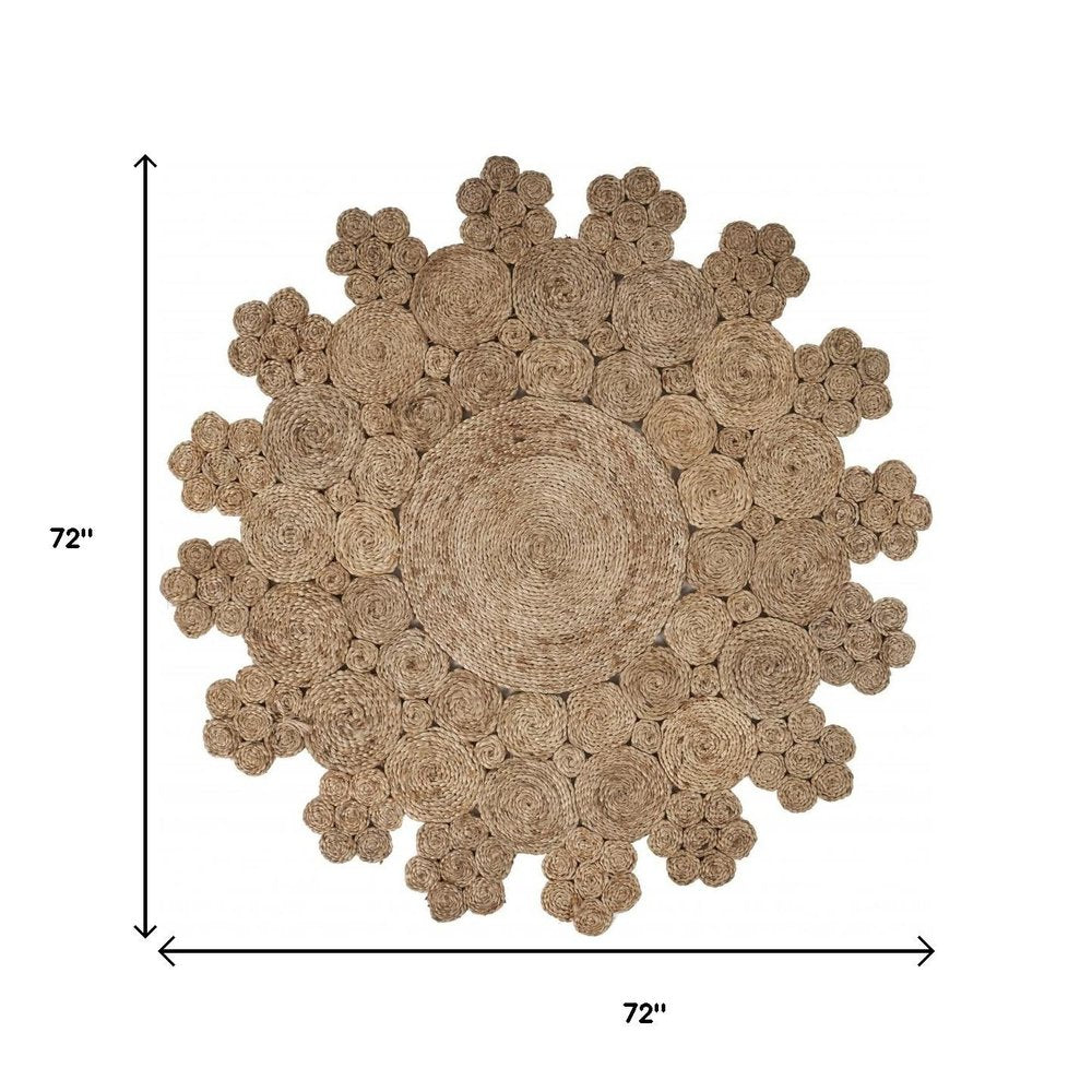 5' X 5' Natural Jute Abstract Geometric Hand Braided Area Rug