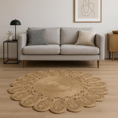 5' X 5' Natural Jute Abstract Geometric Hand Braided Area Rug