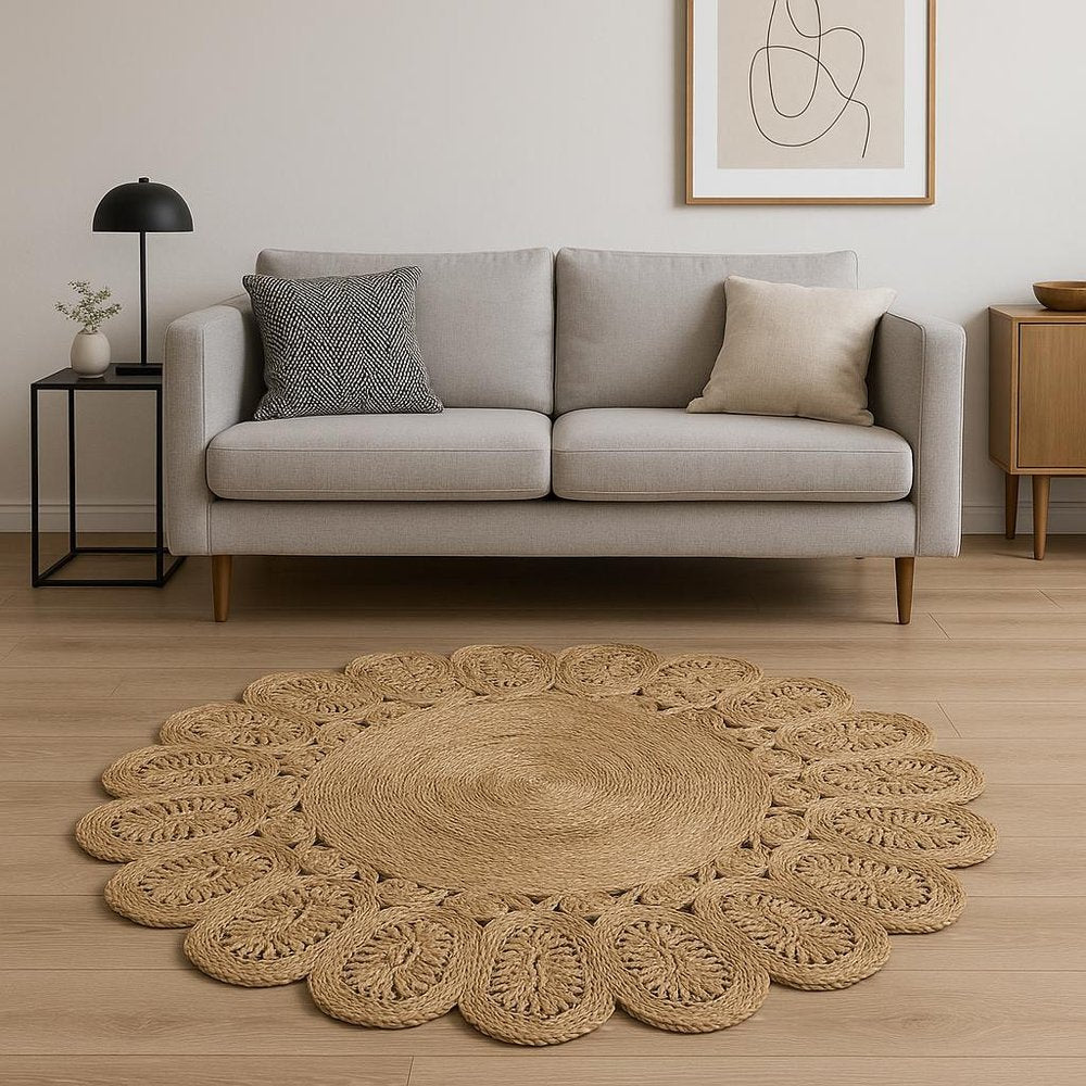 5' X 5' Natural Jute Abstract Geometric Hand Braided Area Rug