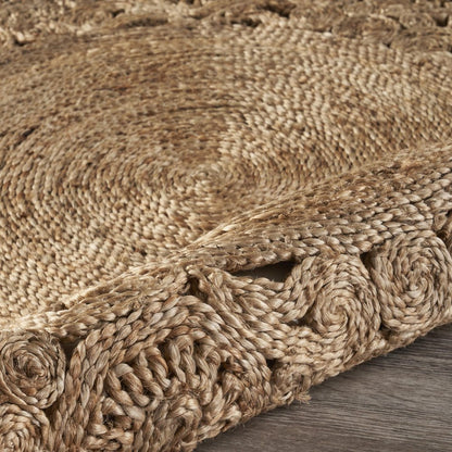 5' X 5' Natural Jute Abstract Geometric Hand Braided Area Rug