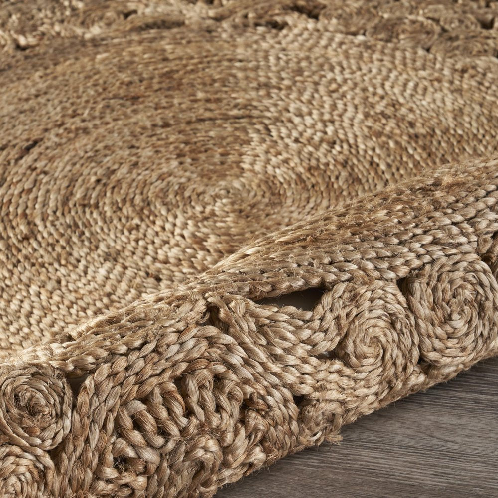 5' X 5' Natural Jute Abstract Geometric Hand Braided Area Rug