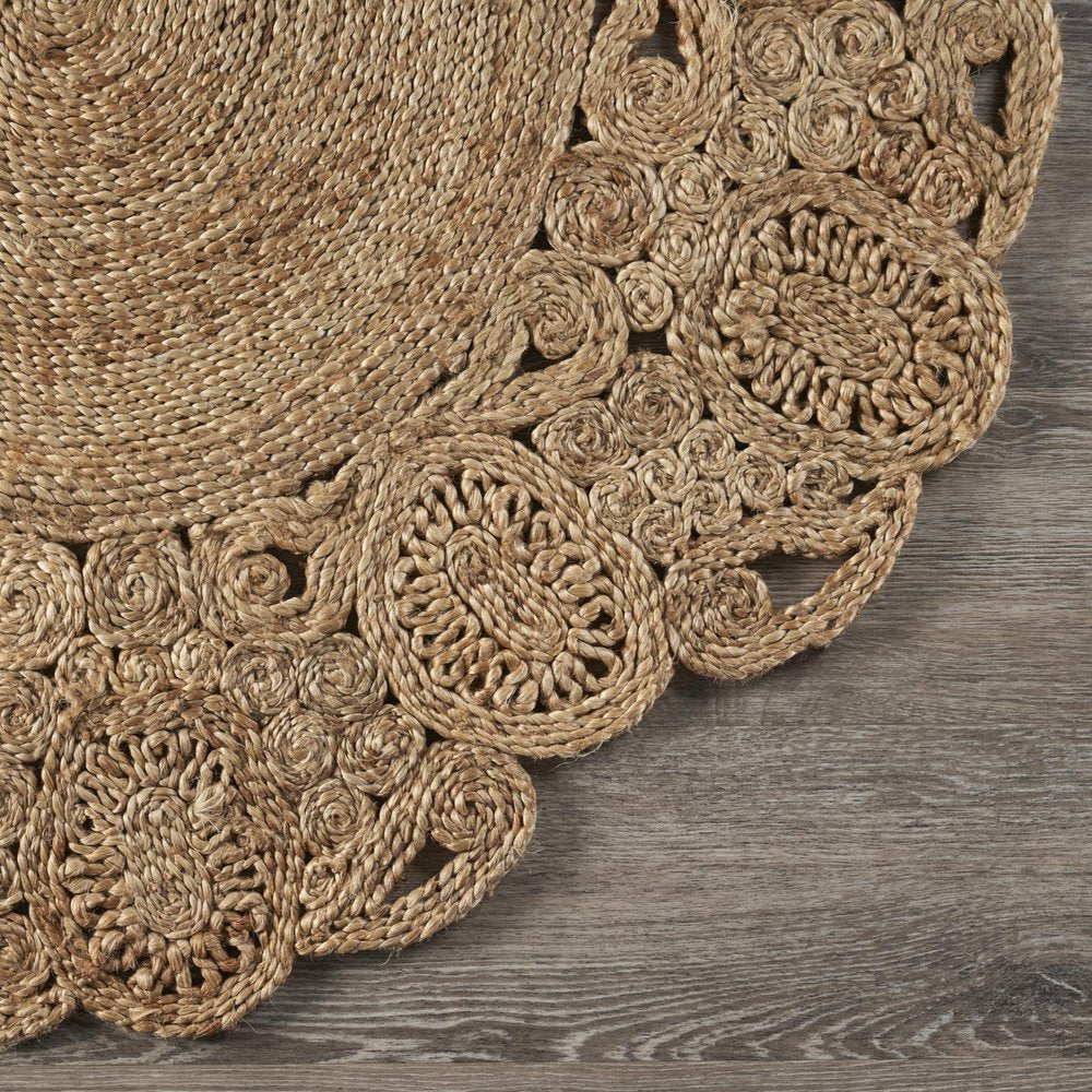 5' X 5' Natural Jute Abstract Geometric Hand Braided Area Rug