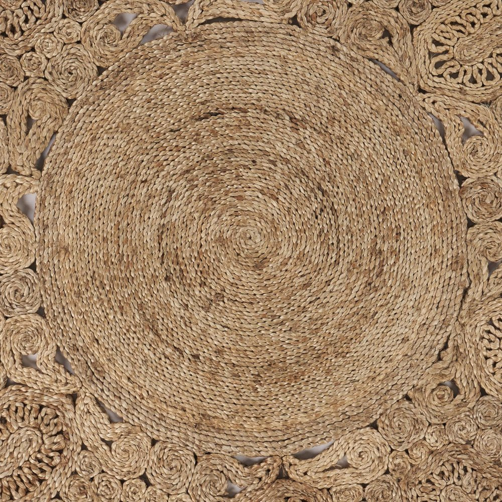 5' X 5' Natural Jute Abstract Geometric Hand Braided Area Rug