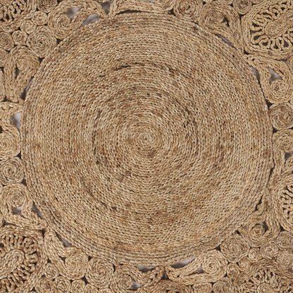 5' X 5' Natural Jute Abstract Geometric Hand Braided Area Rug