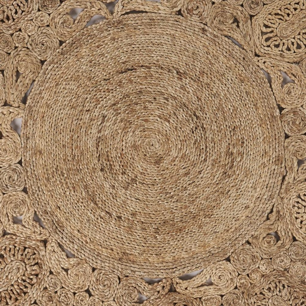 5' X 5' Natural Jute Abstract Geometric Hand Braided Area Rug