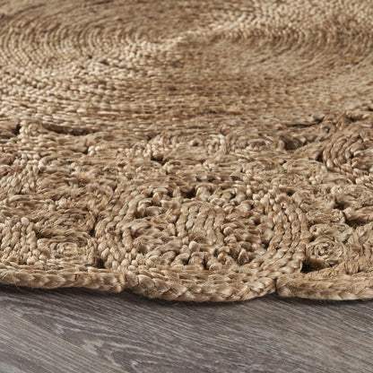 5' X 5' Natural Jute Abstract Geometric Hand Braided Area Rug