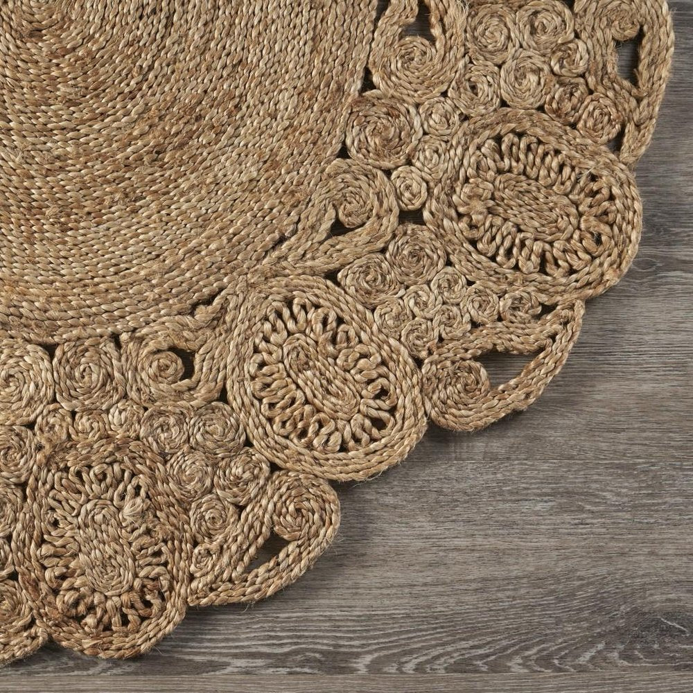 5' X 5' Natural Jute Abstract Geometric Hand Braided Area Rug