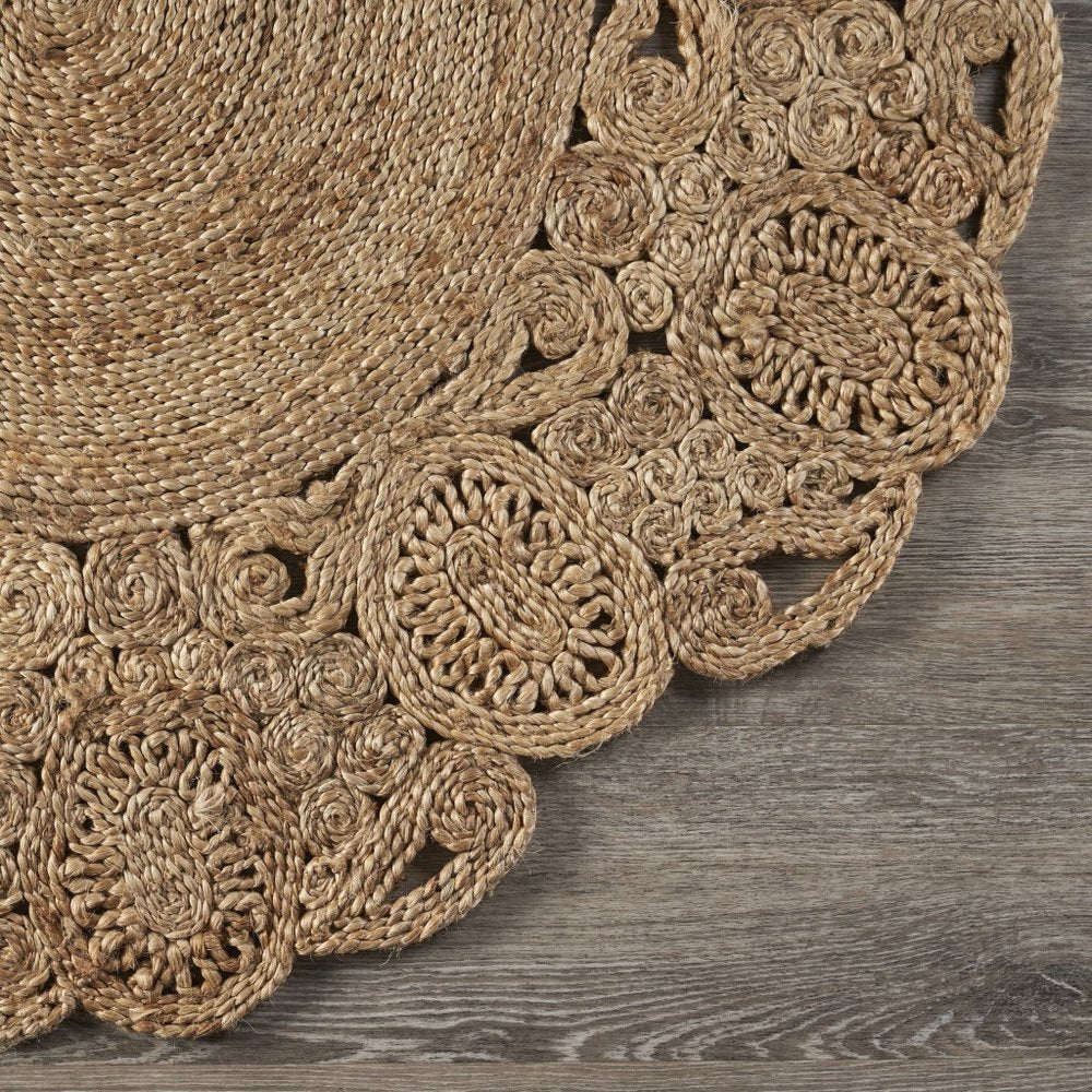 5' X 5' Natural Jute Abstract Geometric Hand Braided Area Rug