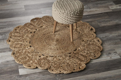 5' X 5' Natural Jute Abstract Geometric Hand Braided Area Rug