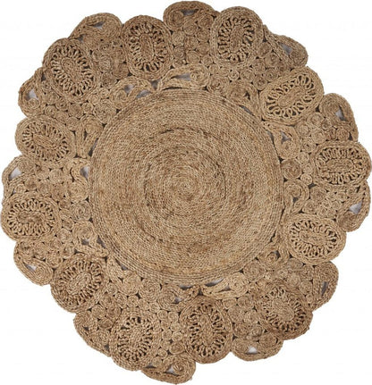 5' X 5' Natural Jute Abstract Geometric Hand Braided Area Rug