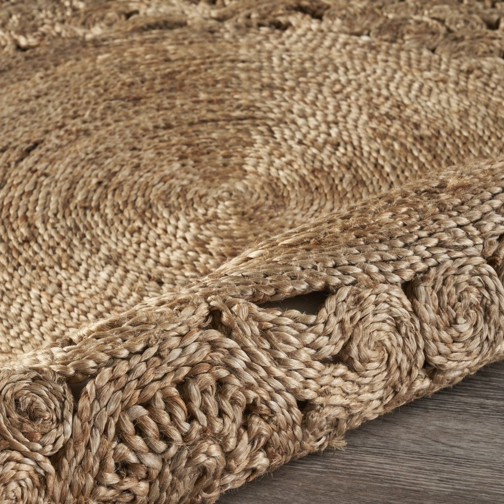 5' X 5' Natural Jute Abstract Geometric Hand Braided Area Rug