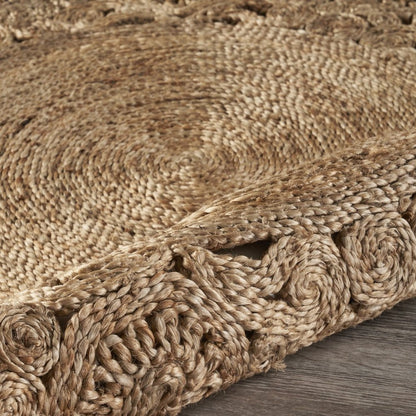 5' X 5' Natural Jute Abstract Geometric Hand Braided Area Rug