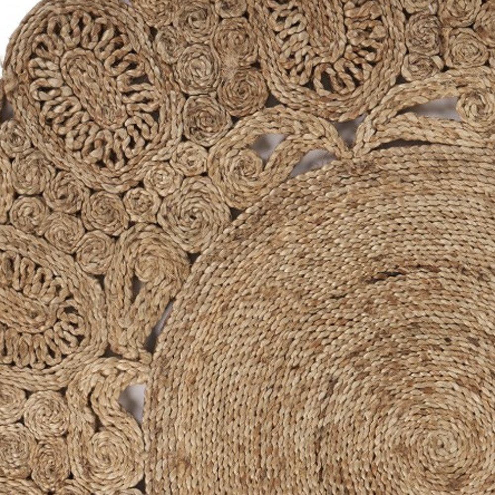 5' X 5' Natural Jute Abstract Geometric Hand Braided Area Rug