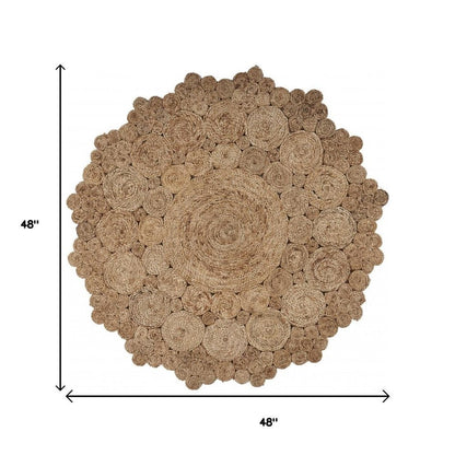 5' X 5' Natural Jute Abstract Geometric Hand Braided Area Rug
