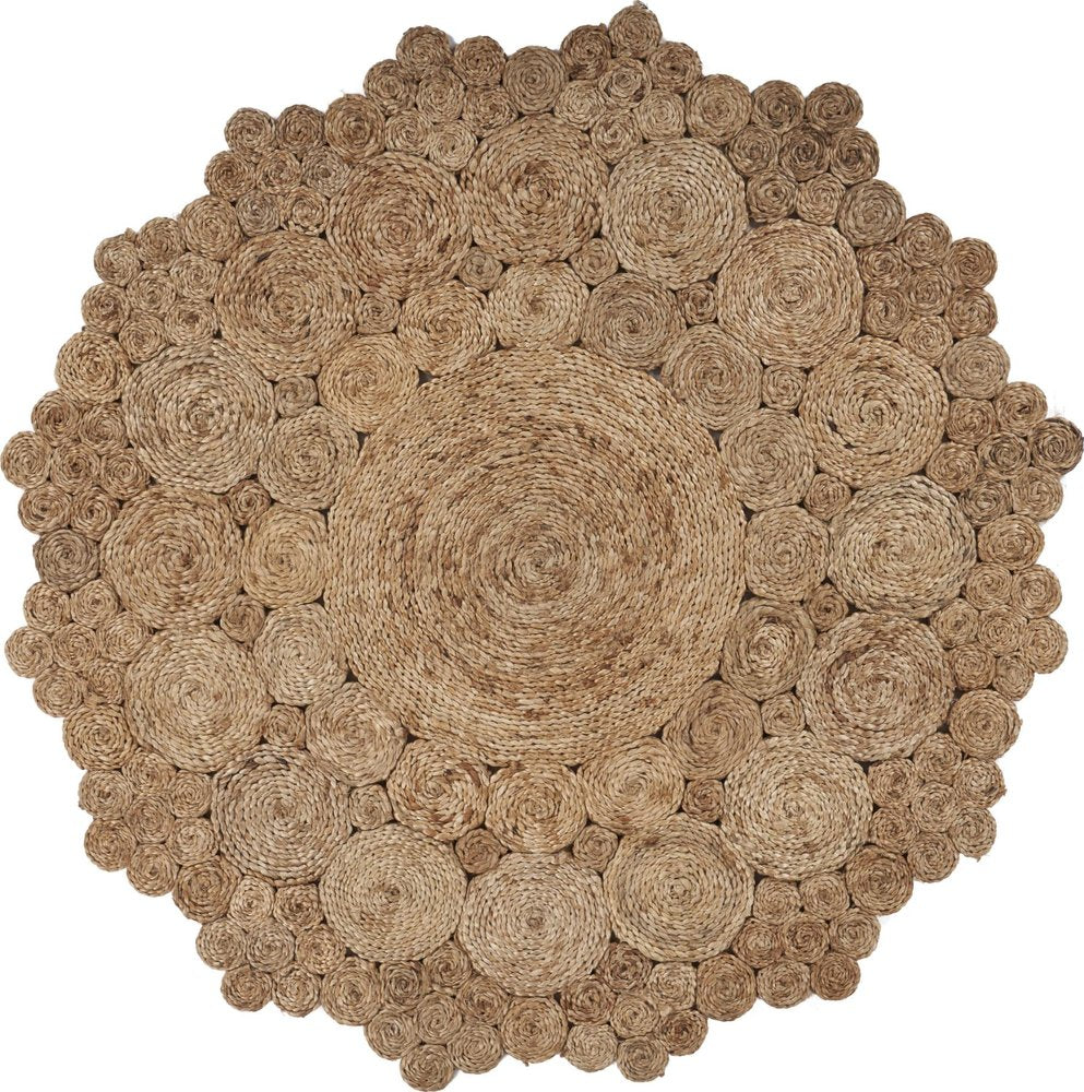 5' X 5' Natural Jute Abstract Geometric Hand Braided Area Rug