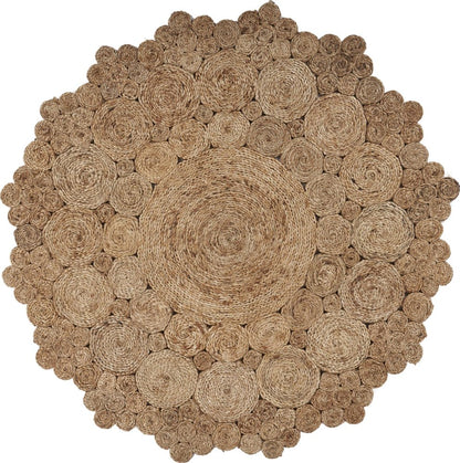 5' X 5' Natural Jute Abstract Geometric Hand Braided Area Rug