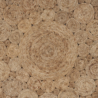 5' X 5' Natural Jute Abstract Geometric Hand Braided Area Rug