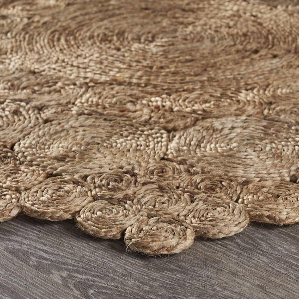 5' X 5' Natural Jute Abstract Geometric Hand Braided Area Rug