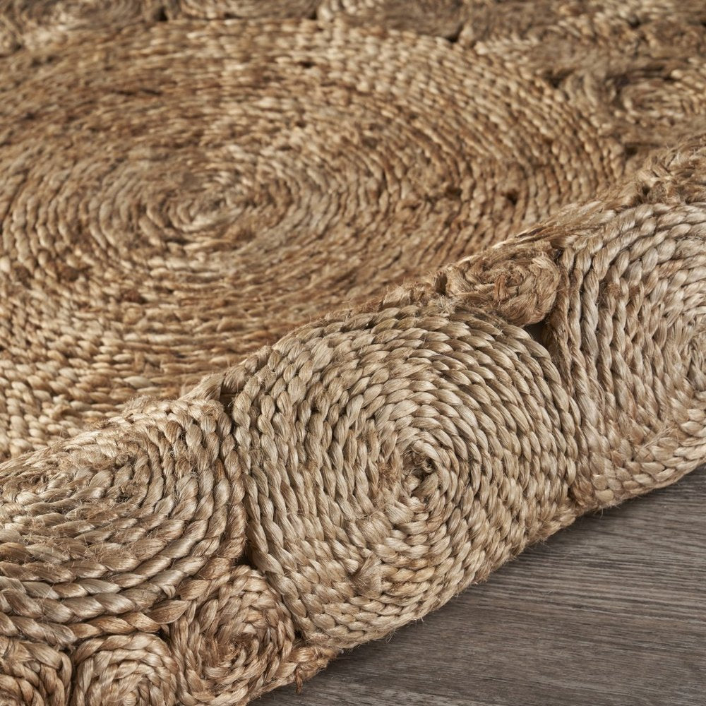 5' X 5' Natural Jute Abstract Geometric Hand Braided Area Rug