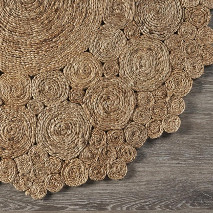 5' X 5' Natural Jute Abstract Geometric Hand Braided Area Rug
