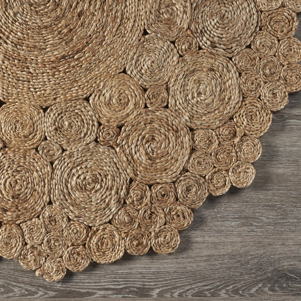 5' X 5' Natural Jute Abstract Geometric Hand Braided Area Rug