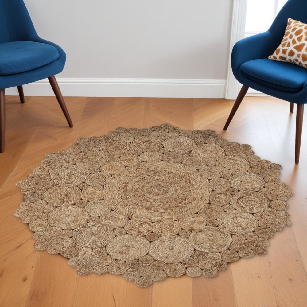 8' Natural Jute Hand Braided Round Rug
