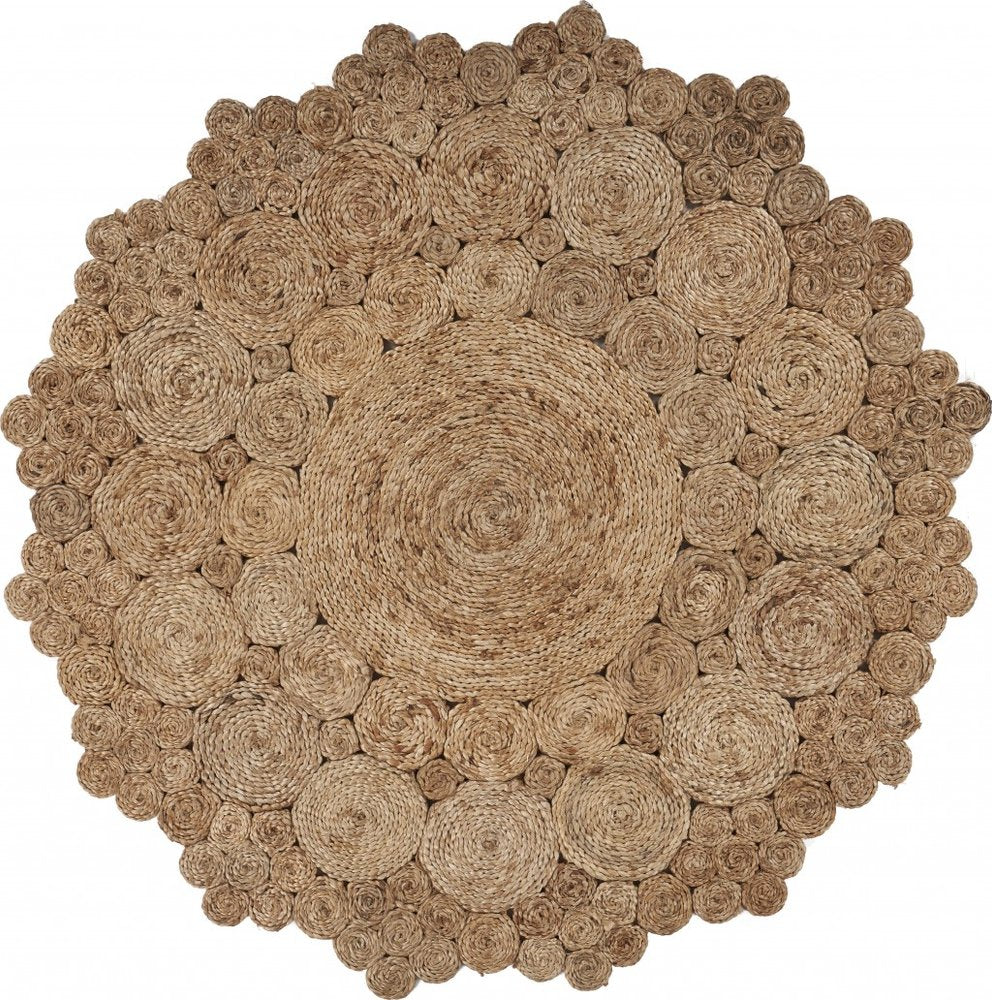 5' X 5' Natural Jute Abstract Geometric Hand Braided Area Rug