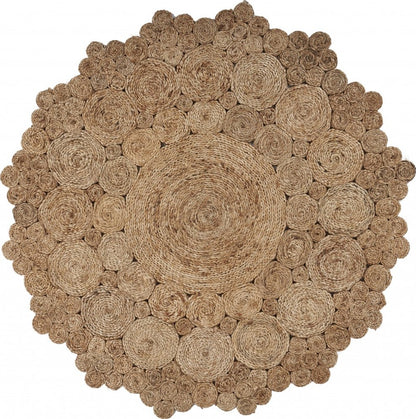 5' X 5' Natural Jute Abstract Geometric Hand Braided Area Rug