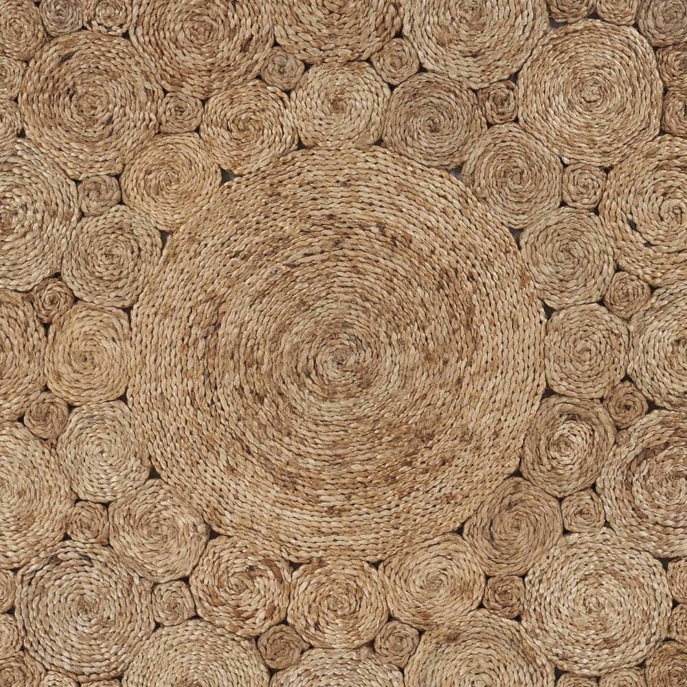 5' X 5' Natural Jute Abstract Geometric Hand Braided Area Rug