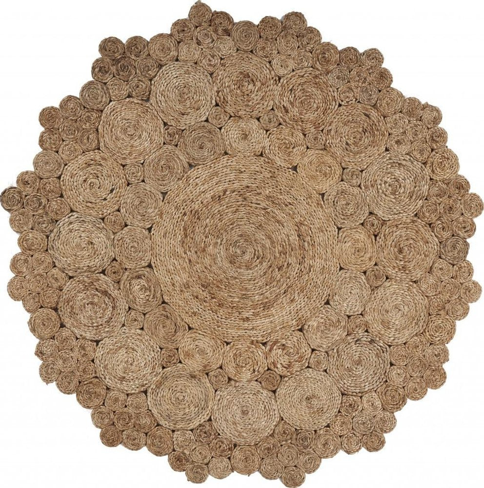 5' X 5' Natural Jute Abstract Geometric Hand Braided Area Rug