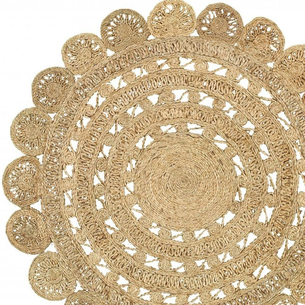 5' X 5' Natural Jute Abstract Geometric Hand Braided Area Rug