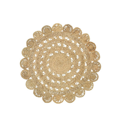 6' Natural Jute Abstract Geometric Hand Braided Round Rug