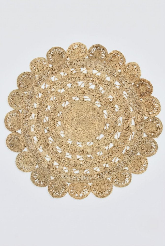 5' X 5' Natural Jute Abstract Geometric Hand Braided Area Rug