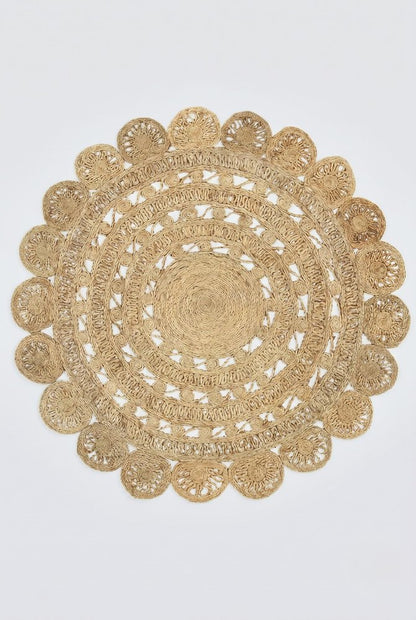 5' X 5' Natural Jute Abstract Geometric Hand Braided Area Rug
