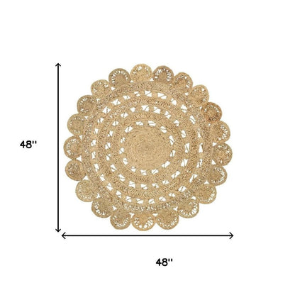 5' X 5' Natural Jute Abstract Geometric Hand Braided Area Rug